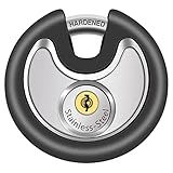 DAYGOS Outdoor Padlock for Storage Unit, Waterproof Stainless Steel Disc Lock with Rubber Bumper for Sheds,Gate and Fence, Heavy Duty Discus Keyed Pad Lock (3/8-Inch Shackle)