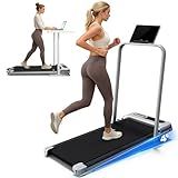 Yagud Walking Pad Treadmill with Handlebar and Incline, Anti-Slip Compact Under Desk Treadmill with Remote Control, 2.5HP Walking Jogging Running Machine for Home Office, Folding Quiet Portable