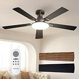 Passky Ceiling Fans with Lights, 52 inch Sleek Ceiling Fan with Light and Remote Control, 3CCT, Dimmable, Reversible, Noiseless, Black Ceiling Fan for Bedroom, Living Room