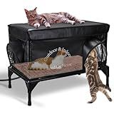 Yeatruojeet Heated Cat House for Outside Cat in Winter, Insulated Outdoor Feral Cat Shelter with Cat Heating Pad, 2 Doors,Elevated Waterproof Heated Kitty House (Black, 25"x13.7"x18")