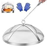 Fire Pit Spark Screen for Solo-Stove Bonfire 19.5", Stainless Steel Bonfire Sheid Accessories with Removal Handle, Firepit Screens Cover Detachable Mesh Lid for Backyard, Beach, RV Camping