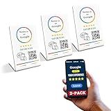 TapFive Google Review Stand (3-Pack) - Tap for Instant Reviews - Reusable Smart Tap NFC & QR - All Phones Compatible - Boost Business Reviews Zappy Fast (White, 3 Stands)