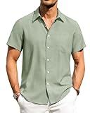 Alimens & Gentle Mens Linen Shirts Short Sleeve Button Down Shirts Wrinkle Free Casual Vacation Beach Summer Tops,Mint Green,L