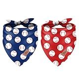 2Pcs Baseball Dog Bandana Red Blue Sports Ball Theme Triangle Pet Scarf Cute Adjustable for Pet Birthday Party Costume Accessories