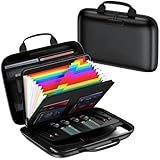 HIBWN Fireproof Document Box, Hard Case Fireproof File Organizer with Lock and 13 Pocket Accordion File Folder, Portable Safe Box for Home Office Travel to Storage Important Documents Laptop Black