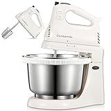 2 in 1 Hand Mixers Kitchen Electric Stand mixer with bowl 3 Quart, electric mixer handheld for Everyday Use, Dough Hooks & Mixer Beaters for Frosting, Meringues & More (White-S)