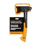 Fiskars X14 Universal Axe 14", Camping Hatchet for Chopping Wood Kindling | Improved Head Design, Low-Friction Coated Steel Blade for Clean Cuts in Fresh Resinous Wood, Ergonomic Curved Handle