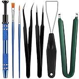 Minatee 9 Pieces Keyboard Lube Switch Puller Kit Ic Extractor Key Cap Puller Elbow Tweezers Pointed Tweezers Flat Head Grease Brush Fine Head Grease Brush Compatible with Switch