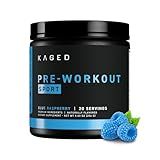 Kaged Sport Pre Workout Powder for Men & Women, Blue Razz, Sport Certified, 188mg Caffeine, Nitric Oxide Supplement, Beta Alanine for Energy, Weightlifting, Cardio Endurance & Strength, 20 Servings