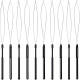 10 Pieces Hair Extension Loop Needle Threader Pulling Hook Tool and Bead Device Tool Black Loop Threader for Hair or Feather Extensions (Black)
