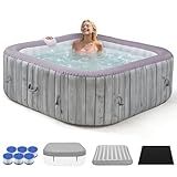 BTMWAY 73" Inflatable Hot Tub,4-6 Person,Portable Outdoor Spa with 130 Soothing Bubble Jets,Control Panel,Insulated Cover and 6 Replaceable Filters,Smart Heating,110-120V Input (Square)