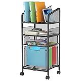 Huxitocan 2 Drawer File Cabinet with Adjustable Dividers, 4-Tier Mobile Vertical Filing Cabinet on Lockable Wheels, Hanging File Organizer Cart for Letter-Size,Rolling Utility Cart for Home Office