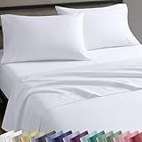 Natural 100% Cotton Queen Sheets Set, Soft, Durable Sateen, Bright White