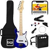 Best Choice Products 30in Kids Electric Guitar Beginner Starter Kit w/ 5W Amplifier, Strap, Gig Bag, Strings, Picks - Metallic Blue