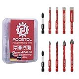 FOCSTOL Diamond Drill Bits Set 10pcs, 3/16''-3/8'' Tile Drill Bit for Drilling Holes in Porcelain Ceramic Tile Marble Granite Glass, Drill Bits with 1/4 Inch Quick Change Hex Shank