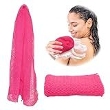 Adeton African Exfoliating Net Sponge, Authentic, Real, Body Scrubber, Long Bath Wash Cloth, Body Exfoliator, Sapo, Shower Accessories, Back Foot Scalp Scrub, Flat Dead Skin Remover Body Wash (Pink)