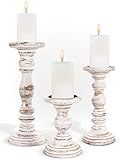 Large Candle Holders for Pillar Candles - Rustic Farmhouse Style Home Decor - Perfect for Table Centerpieces, Coffee Table or Fireplace Mantel - 3 Piece Set - White