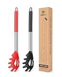 Pack of 2 Silicone Pasta Fork, Kitchen Heat Resistant Noodle Spoon Server, BPA Free Spaghetti Strainer, Best Cooking Tools (BLACK-RED)