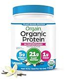 Orgain Organic Vegan Protein + 50 Superfoods Powder, Vanilla Bean - 21g Plant Based Protein, 8g Prebiotic Fiber, No Lactose Ingredients, Gluten Free, No Added Sugar, 1.12 lb (Packaging May Vary)