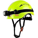 SAFEBUILDER Construction Safety Helmet with Headlight Hard Hat Headlamp Adjustable Ventilation Hardhats Work Head Protection Certified ANSI/ISEA Z89.1 (Green Hard Hats + B01 Head Light)
