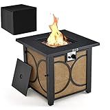 Tangkula 28 Inch Outdoor Square Fire Pit Table, Patiojoy 50,000 BTU Propane Gas Fire Table with Fire Glasses & PVC Protective Cover, Easy Ignition System, Patio Fire Table for Backyard, Poolside