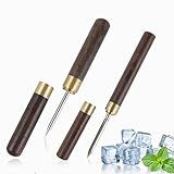 MCSDFN 2 Sizes Stainless Steel Ice Picks with Safety Cover, Non-Slip Wooden Handle Ice Breaker Tool for Kitchen, Bars, Bartender, Camping, Restaurant, Tea Knife, Ebony