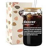 Mikopei Dance Gifts for Girls - Birthday Dancer Gift Stuff for Teacher Teens Team, Cute Glass Cup with Lid and Straw, Dance Room Decor Recital, Iced Coffee Cup Smoothie, 16 oz