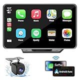 Capapro 7" HD Portable Carplay Wireless Touch Screen Double Din Car Stereo Compatible Apple Carplay and Android Auto with GPS Navigation, Voice Control, Mirror Link, Bluetooth