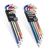 VEVOR Hex Key Allen Wrench Set, 22 pcs SAE (0.050-3/8 in) and Metric (1.5-10 mm), Color Coding Allen Wrenches Sets with Ball End, Long Arm L-Shaped Hex Key for Bicycle, Household, Automobile Repair