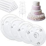 Cake Pin Sticks Set, 16 Pieces Plastic Cake Sticks Support Rods with 4 Cake Dividers for 6, 8, 10, 12 Inch Cakes, Plastic Cake Support Rods for Wedding Cake Building and Stacking (16)