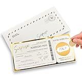GOLD Scratch & Reveal Travel Ticket - Personalized Surprise Boarding Pass Gift with ENVELOPE | Golden Ticket, Unique Flight Travel Gift for Anniversary, Birthday, Valentines & Christmas Holidays