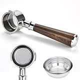 58mm Bottomless Portafilter Compatible with Breville Oracle, Dual Boiler BES920XL, BES980XL, BES990BSS | 2 Ears Stainless Steel with Double Shot Basket & Wood Handle
