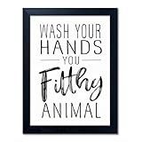 Bathroom Quotes Wall Decor, Black and White Bathroom Wall Art, Toilet Decor Signs Small Black Framed Canvas Art for Kid's Washroom