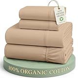 LANE LINEN 100% Organic Cotton Sheets Set Pure Long- Staple Percale Weave - Bedding for Bed Fits Mattress Upto 15" Deep Pocket (Queen Taupe)