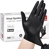 Schneider Black Vinyl Exam Gloves, 4mil, Disposable Latex-Free, Plastic Gloves for Medical, Cooking, Cleaning, and Food Prep, Sizes Medium