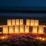 ARIKJ Will You Marry Me Light Up Letters Luminary Bags, Marry Me Sign Banner, Romantic Proposal Decoration Kit with 30PC Bright LED Candles and 2000PC Fake Rose Petals