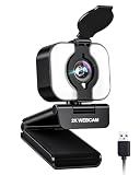 Atatat 2K Webcam for PC with Microphone & Light & Privacy Cover, Web Camera for Desktop/Laptop/Monitor/Mac, Autofocus USB Computer Camera for Zoom/Skype/Teams/Video Calling/Meeting/Streaming