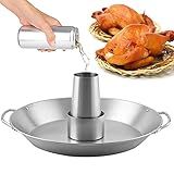 Tellshun Beer Can Chicken Holder, 12 Inch Stainless Steel Grill, BBQ Roaster Cooker Stand Vertical Grilling Accessories Rack for Vegetables Basket Large Size Round Pan