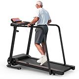Treadmills for Seniors with Long Handrails, Foldable Treadmill for Home Use - Bluetooth App Connect & Heart Rate Monitor, Safe for Elderly & Family
