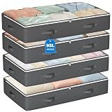 Budding Joy 95L Under Bed Storage Containers, 4 Pack Closet Organizers Grey