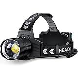 FINICO Rechargeable LED Headlamp 99000 High Lumens, 95 Hours Long Lasting Head Light with Zoomable & IPX7 Waterproof & 12 Modes & 125° Adjustable, Powerful Head Lamp for Outdoor, Camping, Hardhat