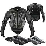 Youth Dirt Bike Gear, JUSTDOLIFE 5 PCS Motorcycle Armor Protection Jacket, Kids Motorcycle Armor with Knee Pads Elbow Pads Chest Protector Racing for Outdoor Sports (Black)