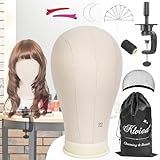 Klvied 22 Inch Cork Canvas Block Head Mannequin Head for Wigs, Wig Head Stand for Display Styling Wigs Making Kit ，Including Doll Head Storage Bag