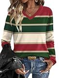 OFEEFAN Christmas Sweaters for Women Long Sleeve Tops Thanksgiving Outfits Fall Fashion Must Haves V Neck Soft Knit Pullovers Winter Clothing M