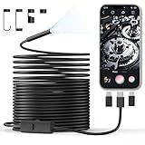 CTEOUNPT Endoscope Camera with Light, 1920P HD Borescope Inspection Camera with 8 Adjustable LEDs, IP67 Waterproof Semi-Rigid Snake Cable for Android, iPhone, and iPad(32.8ft, Single Lens)