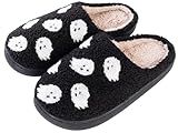 Tellrain Ghost Slippers Women Adults Halloween Fun Spooky House Fuzzy Slipper Unisex Comfy Soft Cozy Men Shoes Bedroom Cutest Cookie