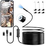 Endoscope Camera with Light, 1920P HD Borescope Camera with 8 Adjustable LED Lights, 16.4ft Semi-Rigid Snake Camera with Light, IP67 Waterproof 7.9mm Inspection Camera for iOS and Android