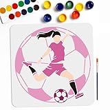MAYJOYDIY Women Soccer Ball Stencils 11.8×11.8inch Large Female Soccer Player Stencil with Paint Brush Sports Ball Women Athlete Drawing Template for Wood Canvas Furniture Craft Decor