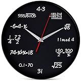 Bernhard Products Math Wall Clock Black 12 Inch Silent Non-Ticking Unique Gift for Teacher/Student/Engineer Graduate Quartz Round Battery Operated, Home Office School Classroom, Mathematical Equations