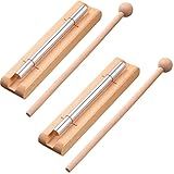 Yeshone 2 Set Hand Chimes for Classroom Meditation Chimes Bells Classroom Management Tools Instrument with Mallet for Meditation Yoga Prayer Teacher School (Single Tone,Wooden Color)